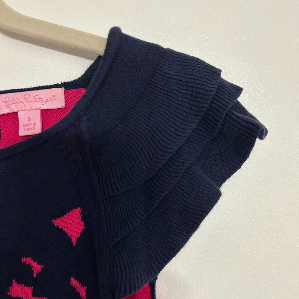 Lilly Pulitzer Kariana Sweater Dress Pink Navy Short Sleeve Size Small - Picture 6 of 10